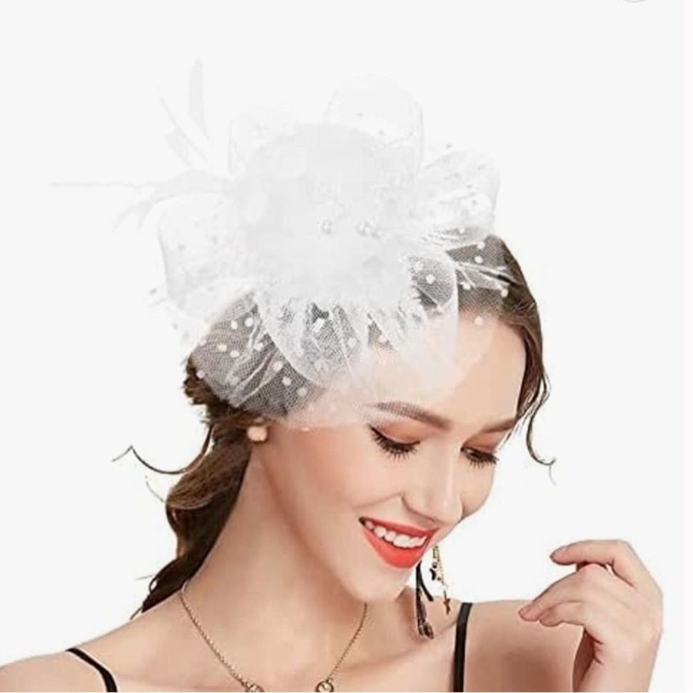 White fascinator for high tea or wedding